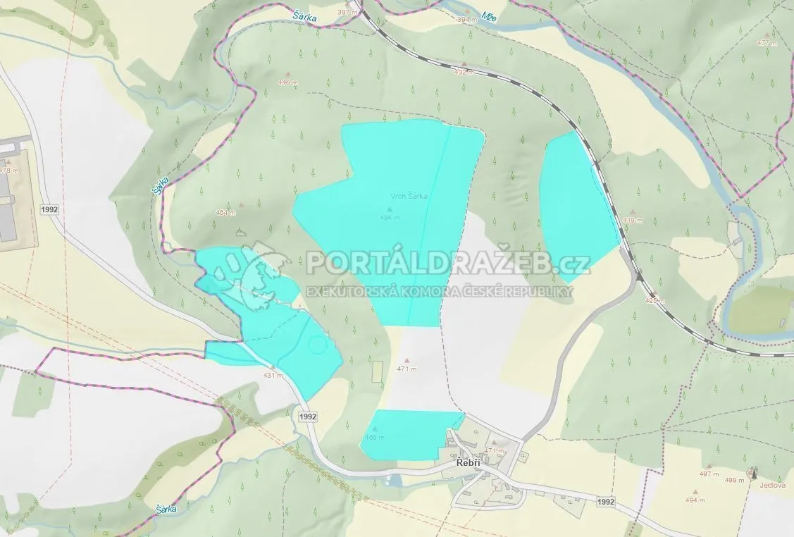 Pozemky 385 333 m2, obec Řebří