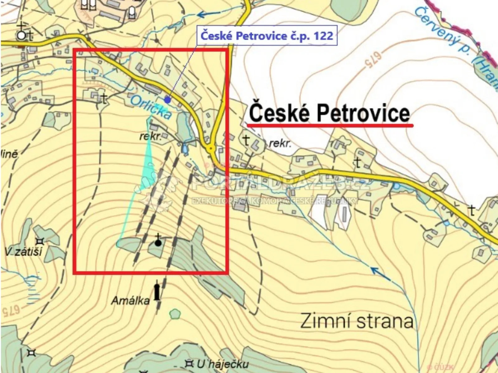 Pozemky o výměře 6 461 m2 v obci České Petrovice, okres Ústí nad Orlicí